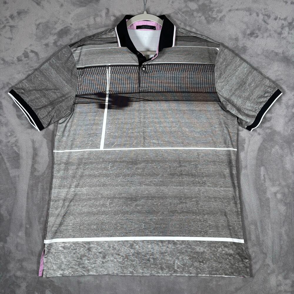 Greyson The Court Striped Polo Shirt Men’s Medium Gray White